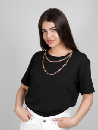 T-Shirt  με Πρόσθετη Αλυσίδα στον Λαιμό Μαύρο