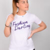 T-Shirt Μακό Μονόχρωμα με Τύπωμα ''Fashion Darling'' Άσπρο