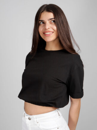 Cropped Top με λάστιχο στο τελείωμα Μαύρο