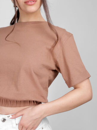Cropped Top με λάστιχο στο τελείωμα Κάμελ