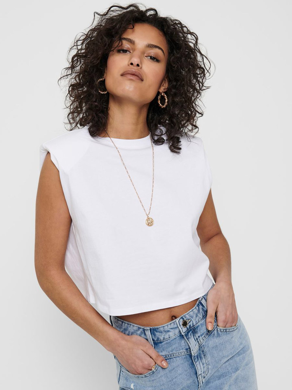 Cropped top με Bάτα ONLY Λευκή