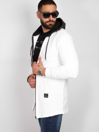 Ζακέτα Φούτερ Attitude με κουκούλα και τσέπη LT  Λευκή Ασύμμετρη