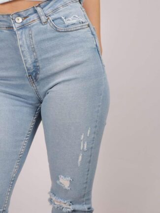 Jean High Rise Skinny με Φθορές Denim