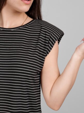 Μπλούζα Ριγέ με Βάτα Μαύρη