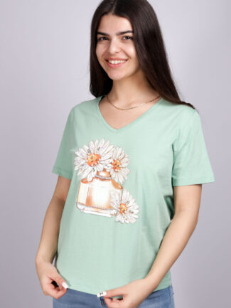 T-Shirt με Τύπωμα Μαργαρίτες Μέντα