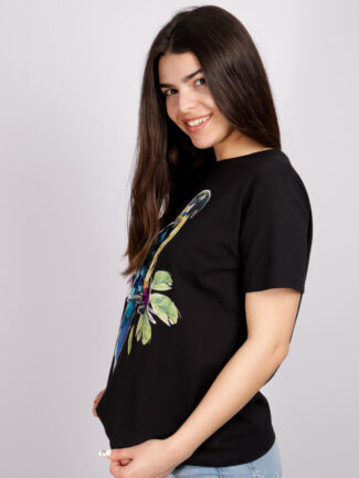 T-Shirt με Τύπωμα Παπαγάλο Μαύρο