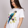 T-Shirt με Τύπωμα Παπαγάλο Λευκό